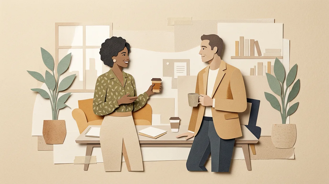 Редакционный коллаж к статье «Как тренировать Small Talk с чат-ботом перед важной встречей».