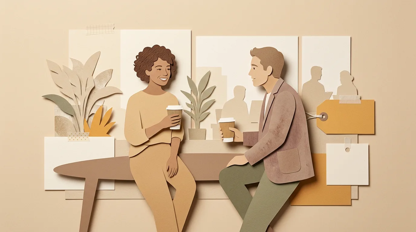 Редакционный коллаж к статье «Small Talk с коллегами: о чем говорить в перерывах на кофе».